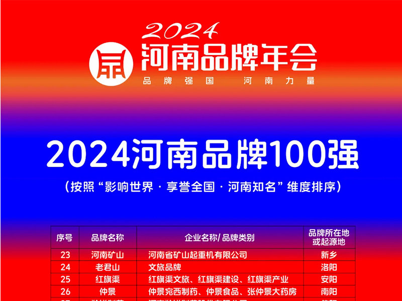 稳居百强，行业引 领｜河南矿山荣登“河南品牌100强”榜单
